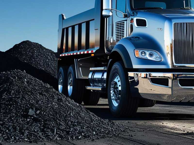 Dump truck by a pile of debris to illustrate debris hauling services