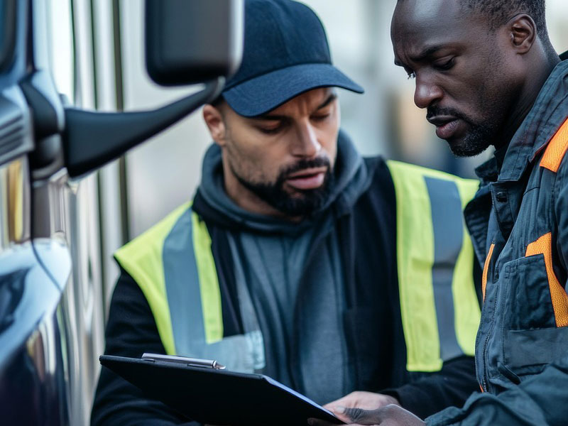 truck drivers talking to illustrate the topic of whether there are truck driver shortages in Texas