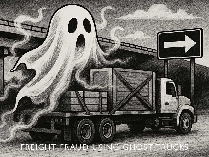 Ghost hovering over a truck to illustrate one aspect of freight fraud in the trucking industry
