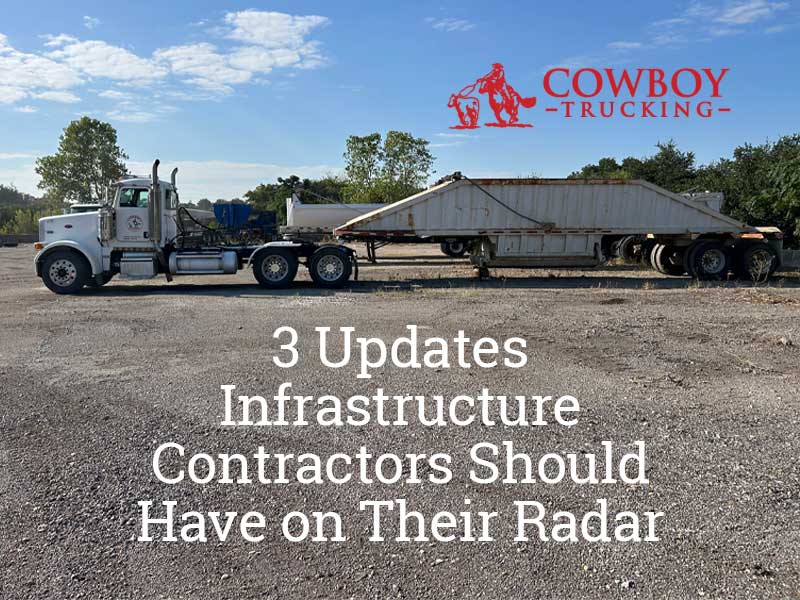 Cowboy-infrastructure-contractors A Cowboy Trucking truck to illustrate infrastructure contractors being aware of ELD compliance, heavy-duty emissions, and Texas DBE certification - which Cowboy Trucking adheres to.